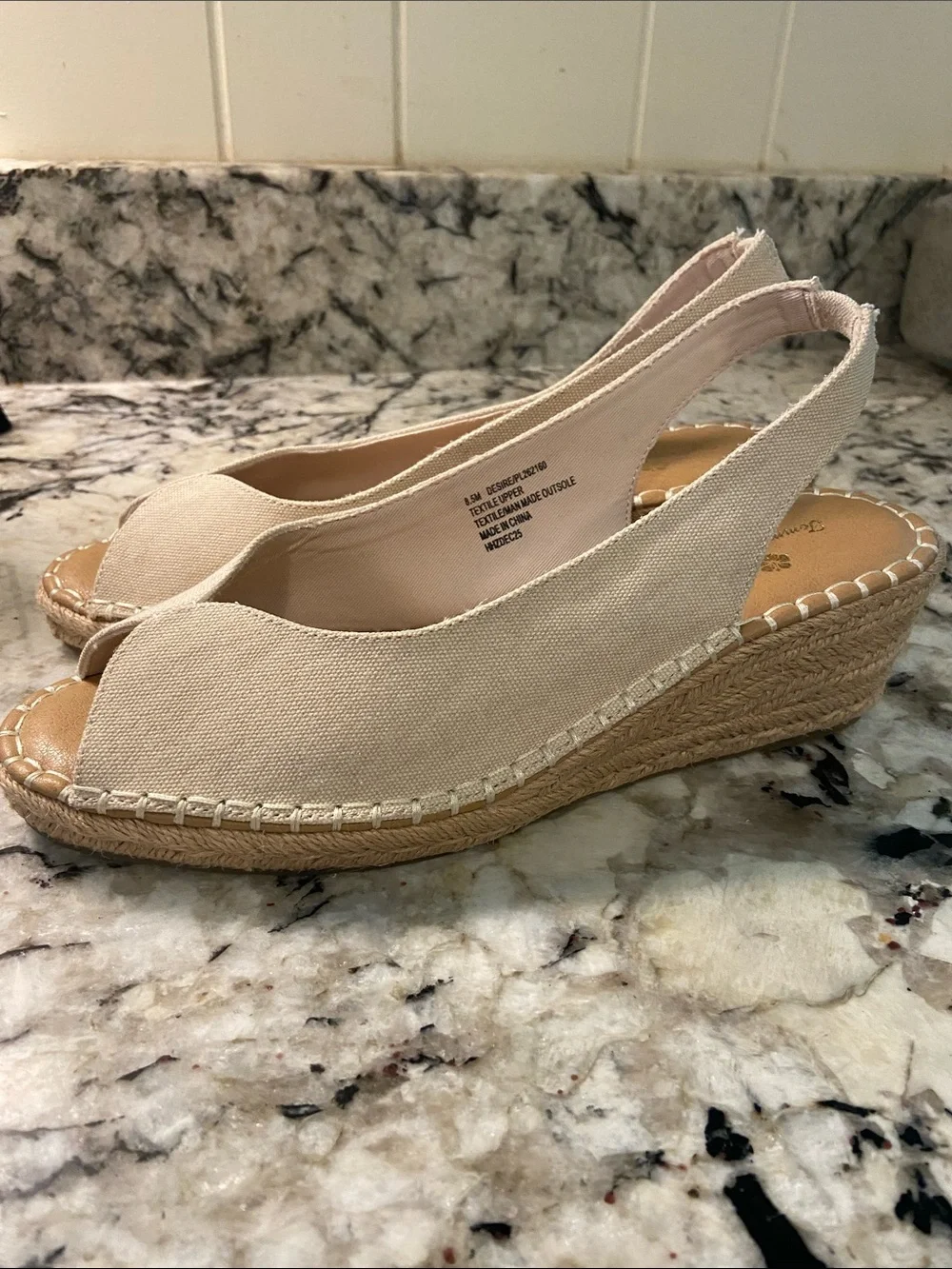 Tommy Bahama Neutral Canvas Peep Toe Espadrille Slingbacks